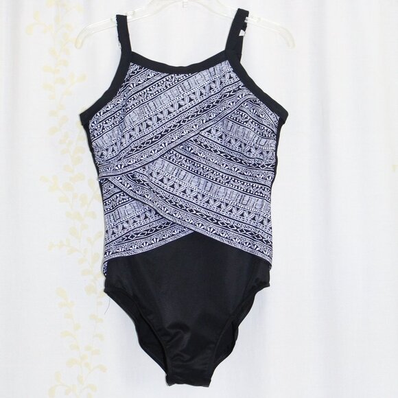 Miraclesuit Castaway Zephyr One Piece Black White Underwire Swimsuit Women's 14 - Picture 1 of 7